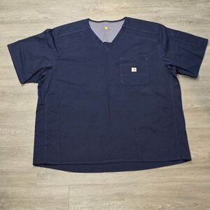 New Carhartt Ripstop Rugged Flex Scrub Top 6 Pocket Size 2 XL Stretch Blue